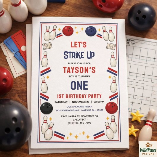 Retro Bowling 1st Birthday Party – Fun Kids Einladung