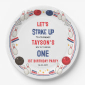 Retro Bowling 1st Birthday Party – Fun Kids  Pappteller (Vorderseite)
