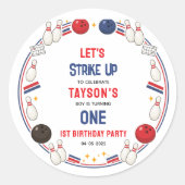 Retro Bowling 1st Birthday Party – Fun Kids  Runder Aufkleber (Vorderseite)