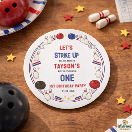 Retro Bowling 1st Birthday Party – Fun Kids  Runder Aufkleber