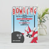 Retro-Bowling-Abend-Geburtstagsfeier Einladung (Stehend Vorderseite)