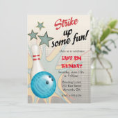 Retro Bowling Birthday Einladung (Stehend Vorderseite)