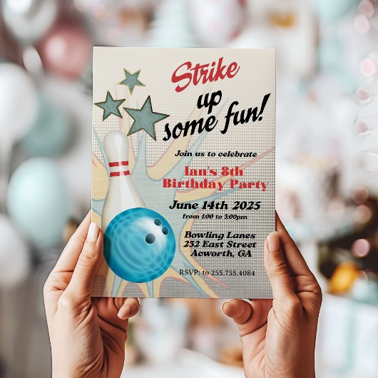 Retro Bowling Birthday Einladung