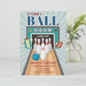 Retro Bowling Birthday Einladung Party (Stehend Vorderseite)