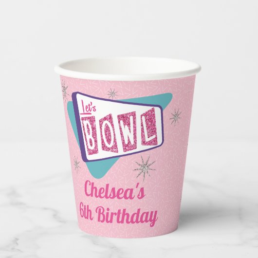 Retro Bowling Birthday Party 50's Tenpin Paper Cup Pappbecher (Vorderseite)