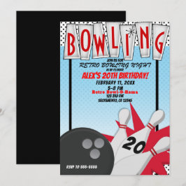 Retro Bowling Bowl Night Birthday Party Einladung