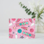 Retro-Bowling Druckrosa Postkarte (Stehend Vorderseite)