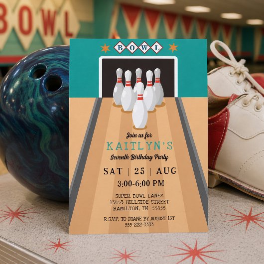 Retro-Bowling-Geburtstagsfeier Einladung