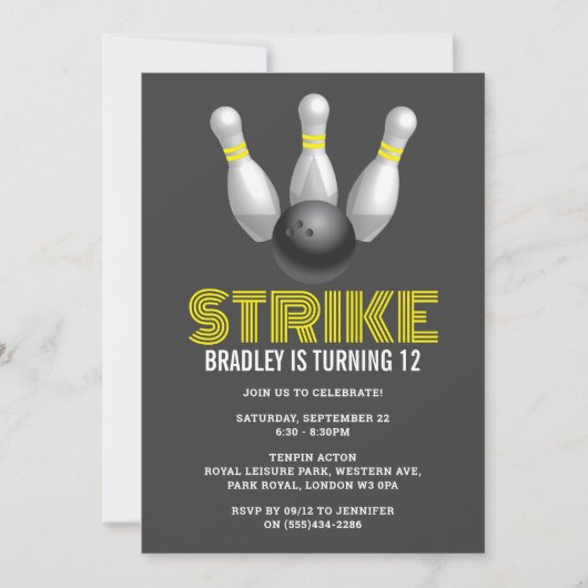 Retro-Bowling jeden Geburtstag Einladung (Vorderseite)