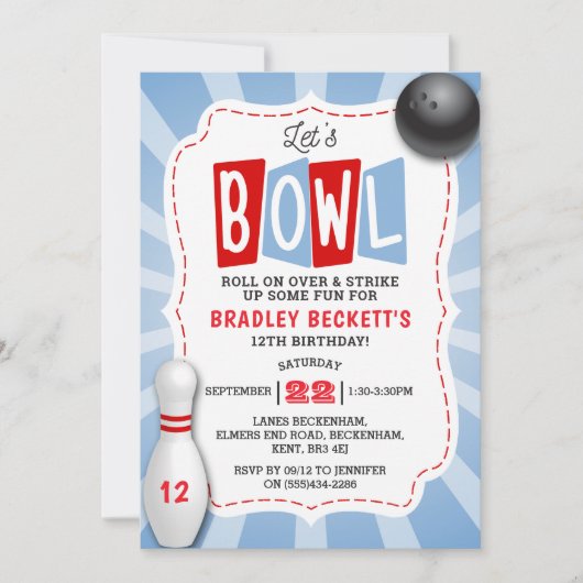 Retro-Bowling jeden Geburtstag Einladung (Vorderseite)