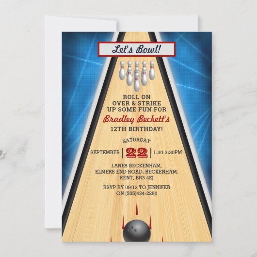 Retro-Bowling jeden Geburtstag Einladung (Vorderseite)