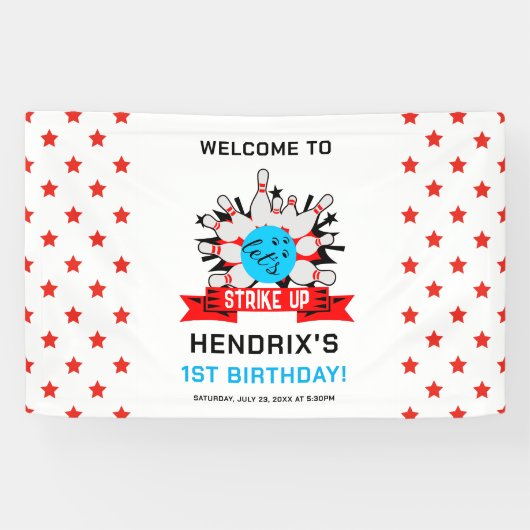 Retro Bowling Kids 1st Birthday Party Banner (Horizontal)