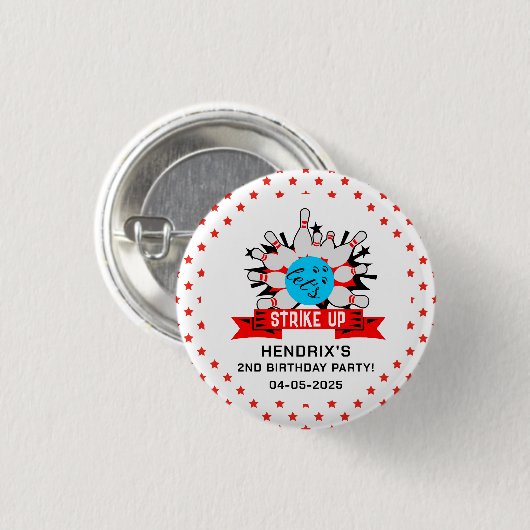 Retro Bowling Kids 1st Birthday Party Button (Vorne & Hinten)