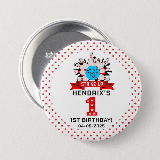 Retro Bowling Kids 1st Birthday Party Button (Vorne & Hinten)