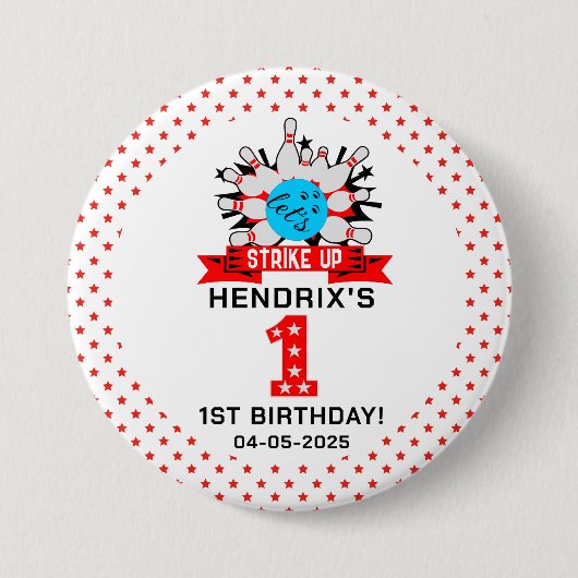 Retro Bowling Kids 1st Birthday Party Button (Vorderseite)