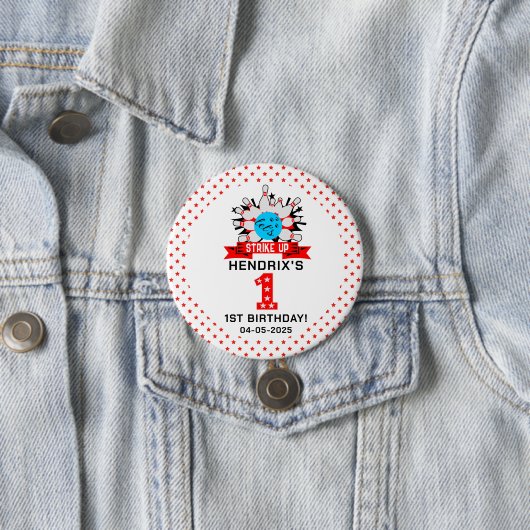 Retro Bowling Kids 1st Birthday Party Button (Beispiel)