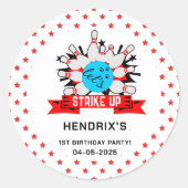 Retro Bowling Kids 1st Birthday Party Classic Roun Runder Aufkleber (Vorderseite)