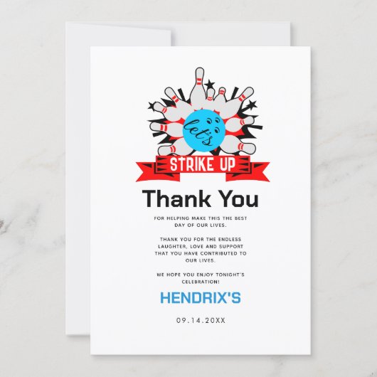 Retro Bowling Kids 1st Birthday Party Dankeskarte (Vorderseite)