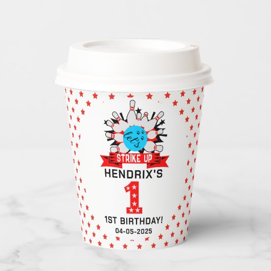 Retro Bowling Kids 1st Birthday Party Pappbecher (Vorderseite)