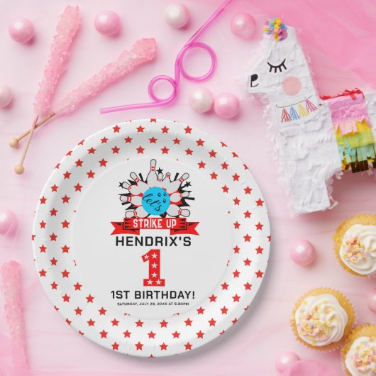 Retro Bowling Kids 1st Birthday Party Pappteller (Party)