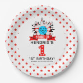 Retro Bowling Kids 1st Birthday Party Pappteller (Vorderseite)