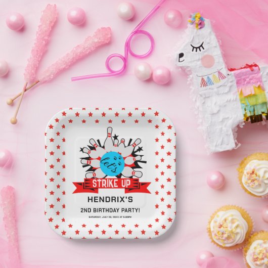 Retro Bowling Kids 1st Birthday Party Pappteller (Party)