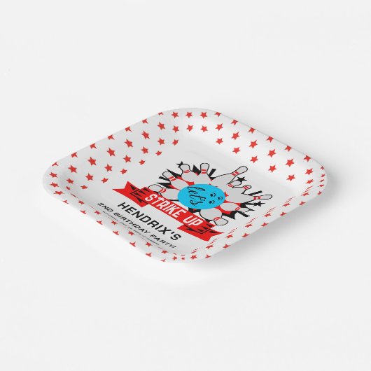 Retro Bowling Kids 1st Birthday Party Pappteller (Gewinkelt)