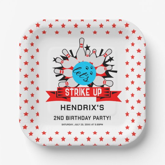 Retro Bowling Kids 1st Birthday Party Pappteller (Vorderseite)