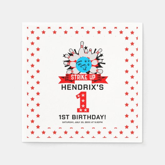 Retro Bowling Kids 1st Birthday Party Serviette (Vorderseite)
