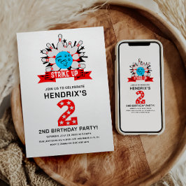 Retro Bowling Kids 2ND Birthday Party Einladung