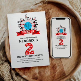 Retro Bowling Kids 2ND Birthday Party Einladung