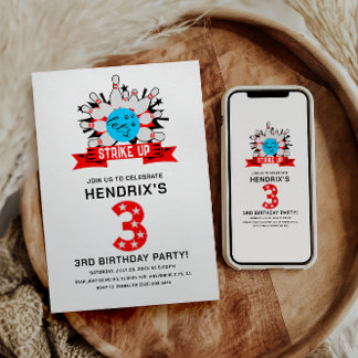 Retro Bowling Kids 3RD Birthday Party Einladung