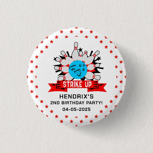 Retro Bowling Kinder 1. Geburtstagsfeier Button (Vorderseite)