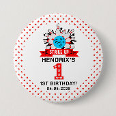 Retro-Bowling-Kinder 1. Geburtstagsfeier Button (Vorderseite)