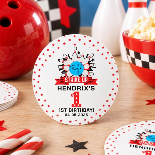 Retro-Bowling-Kinder 1. Geburtstagsfeier Button