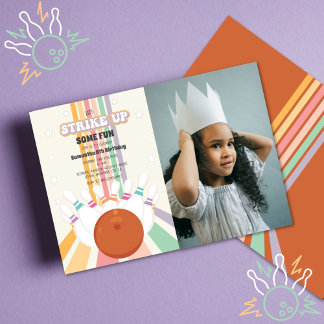 Retro Bowling Kindergeburtstag Foto Einladung