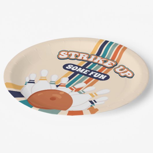 Retro Bowling Kindergeburtstag Pappteller (Schrägansicht)