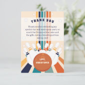 Retro Bowling Kindergeburtstag Party Dankeskarte (Stehend Vorderseite)