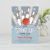 Retro Bowling Kindergeburtstag Party Einladung (Stehend Vorderseite)