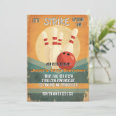 Retro Bowling Kindergeburtstag Party Einladung (Stehend Vorderseite)