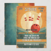 Retro Bowling Kindergeburtstag Party Einladung (Vorne/Hinten)