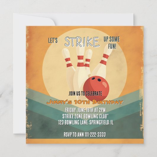 Retro Bowling Kindergeburtstag Party Einladung (Vorderseite)