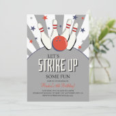 Retro Bowling Kindergeburtstag Party Einladung (Stehend Vorderseite)