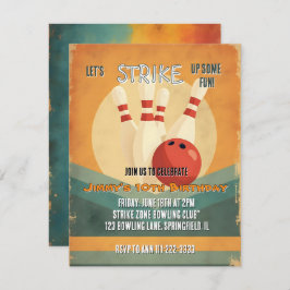 Retro Bowling Kindergeburtstag Party Einladung