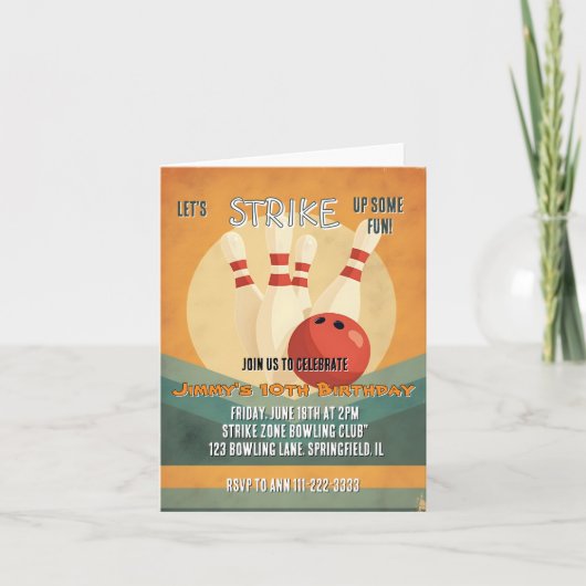 Retro Bowling Kindergeburtstag Party Einladung (Vorderseite)