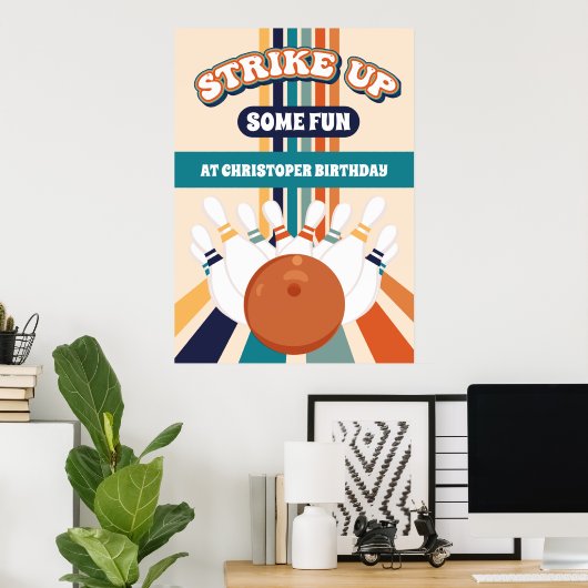 Retro Bowling Kindergeburtstag Party-Zeichen Poster (Heimbüro)