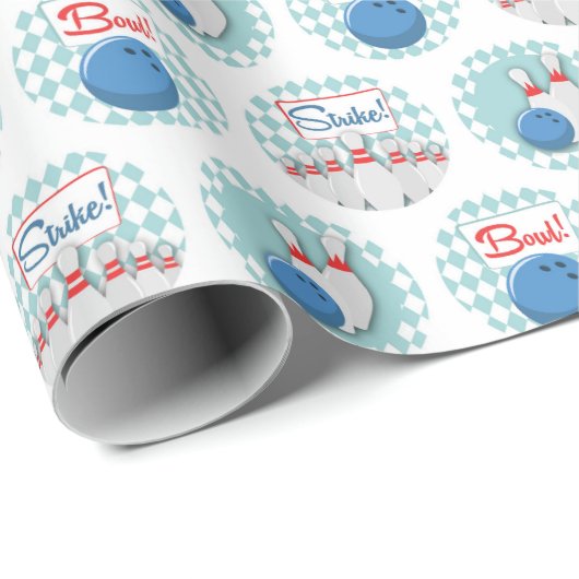 Retro Bowling Muster Bowling Ball Buttone Geschenkpapier (Rolleneckpunkt)