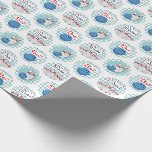 Retro-Bowling-Muster Bowlingkugeln Pins Geschenkpapier (Ecke)