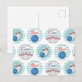 Retro-Bowling-Muster Bowlingkugeln Pins Postkarte (Vorne/Hinten)