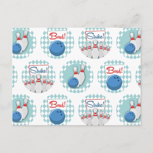 Retro-Bowling-Muster Bowlingkugeln Pins Postkarte (Vorderseite)